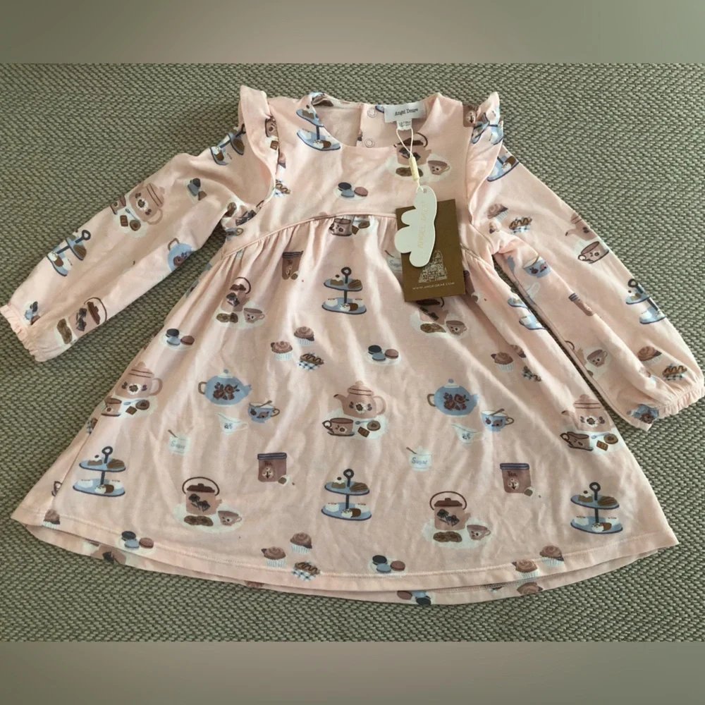 Angel Dear Pink Tea Party Long Sleeve Dress with Dusty Rose Leggings - Picture 6 of 12
